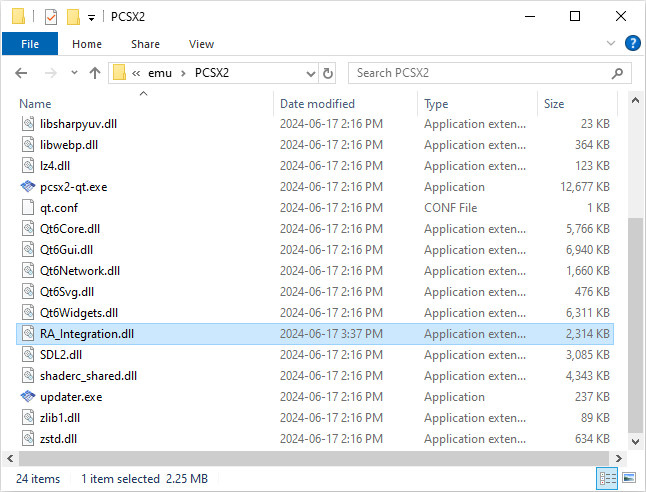RAIntegration in PCSX2 folder