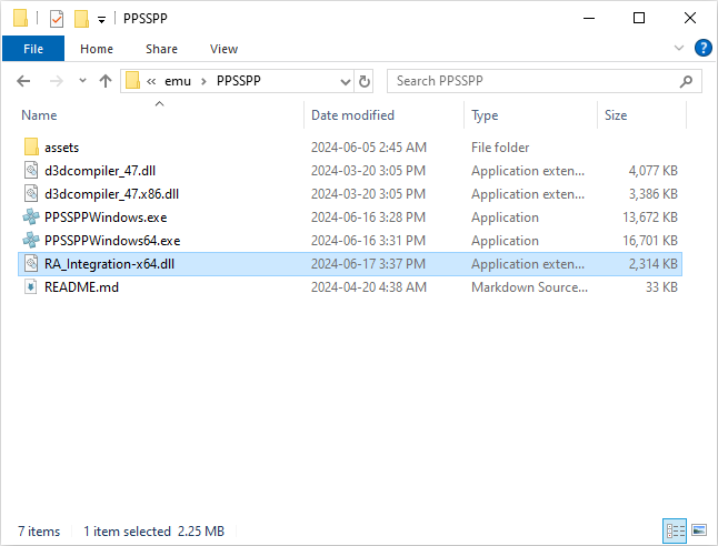 RAIntegration in PPSSPP folder