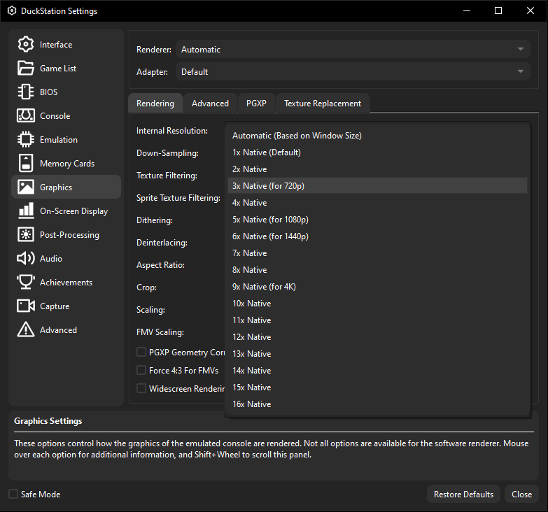 DuckStation Internal Resolution setting