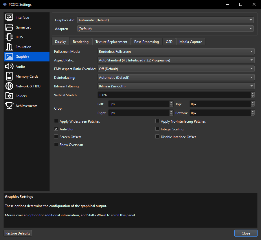 PCSX2 Display settings
