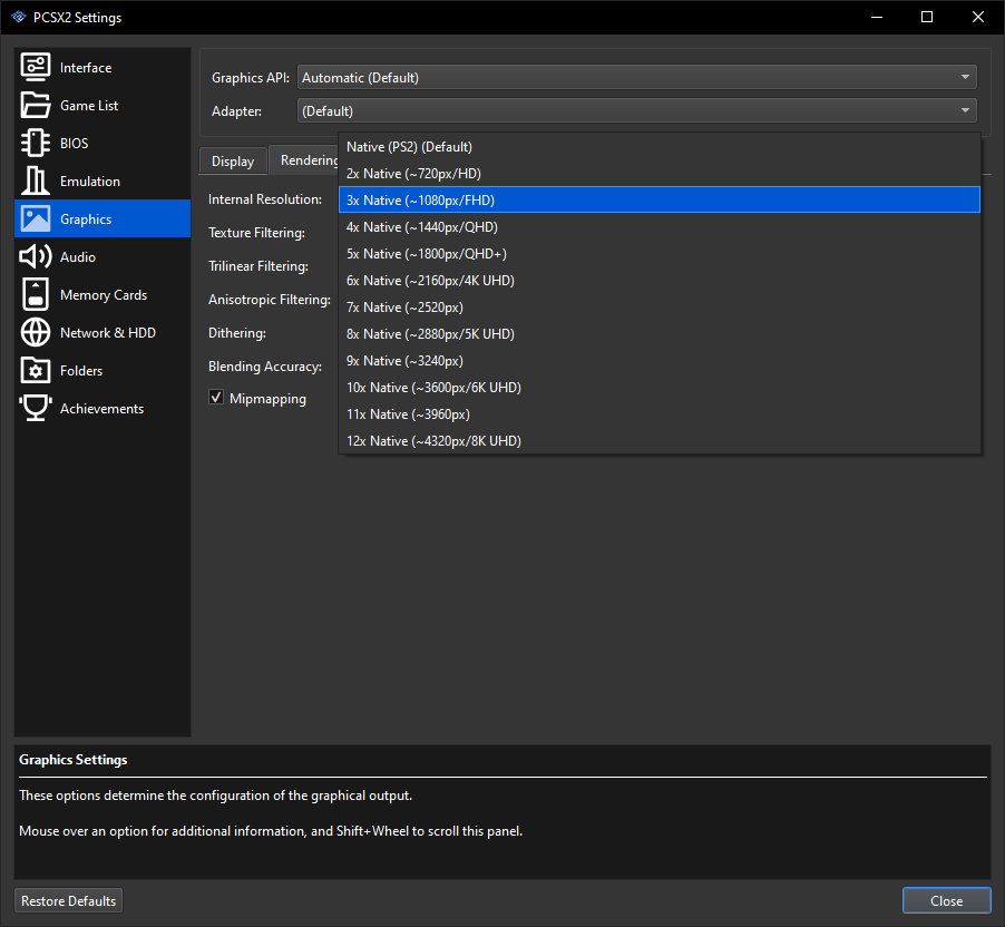 PCSX2 Internal Resolution setting