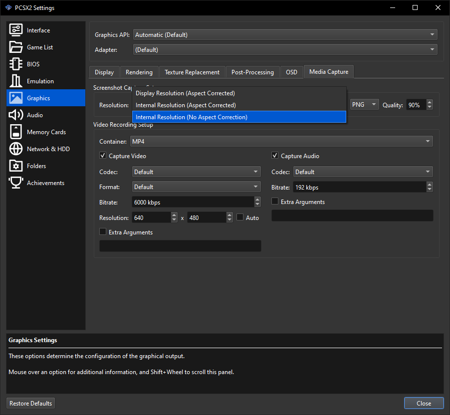 PCSX2 Screenshot Resolution setting